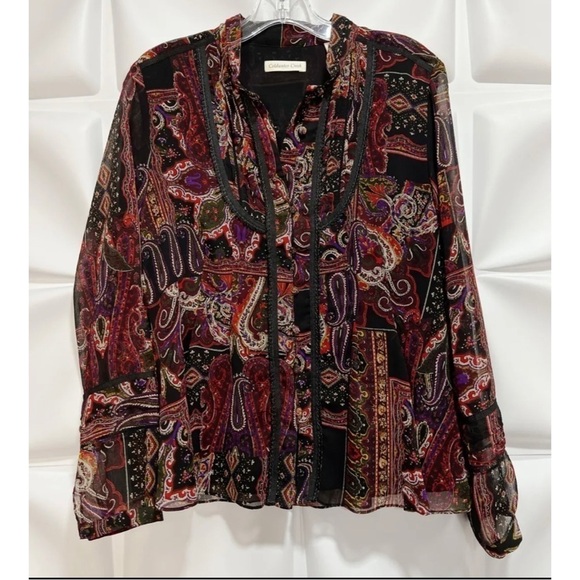 Coldwater Creek Womens Sz S 6-8 Paisley Print Chiffon Button Up Front Blouse Top - Picture 1 of 7